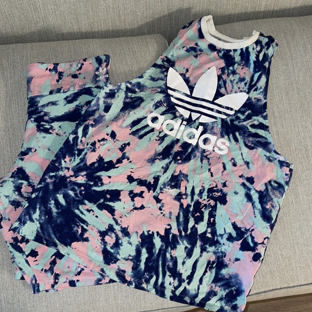 Adidas two piece tie-dye short set